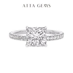 ATTAGEMS 18K Real Moissanite Rings Princess Cut D Color VVS1 8.0mm Au750 Etenity Diamond Engagement Wedding Rings For Women Gift