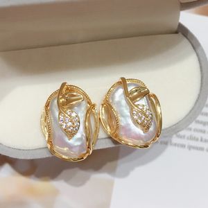 Stud ZHBORUINI Natural freshwater Baroque Pearl Earrings 14k Gold Plating S925 Sterling Silver Ear Needle For Women Jewelry 230710
