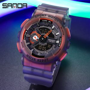 Sanda novo 3029 relógio luminoso personalidade da moda Relógio eletrônico fluorescência relógio Shell Man Watch