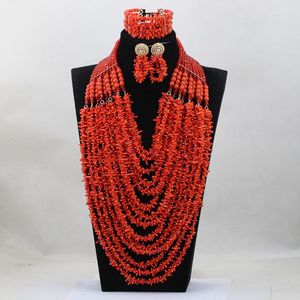 Necklace Earrings Set 14 Layers Coral Jewelry Luxury Full Beads Bib Nigerian Wedding Jewellery ABH219