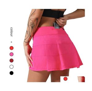 Yogaoutfits L22 Plisserad tenniskjol Kvinnor Gymkläder Sportshorts Kvinnlig Löpning Fitness Dansunderkläder Strand Biker Golfkjolar Dhscb Andningsbar design658ess