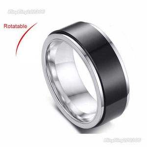 8mm Rotatable Basic Ring for Men Black Casual Male Stylish Punk Jewelry