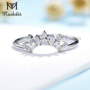 Con pietre laterali Kuololit 585 Anello in oro bianco 14K 10K con taglio smeraldo per donna Solitario Fascia abbinata Matrimonio Coppia di fidanzamento 230710