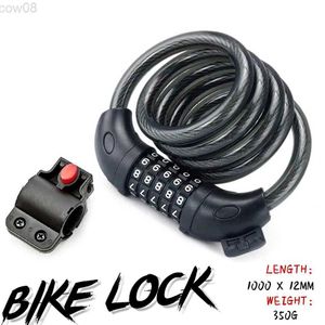 Travas de bicicleta Trava de bicicleta Combinação de código de 5 dígitos Trava de segurança para bicicleta 1000 mm x 12 mm Cabine de aço em espiral Trava de bicicleta para ciclismo HKD230710