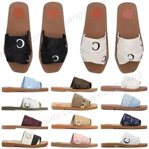 5A Designer Tofflor Sandaler Woody Flat Mules Slides canvas läder Lyxigt mode utomhus strand sandaler tofflor canvas tofflor kvinnor sommar träskor utomhus skor