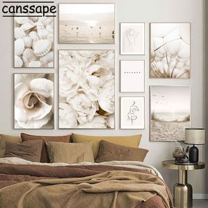 Pinturas Escandinávia Wall Art Pintura em tela Flor Peony Impressões Pôster Dente-de-leão Impressão de aves marinhas Desenho de linha Citações Imagens Decoração da casa 230707