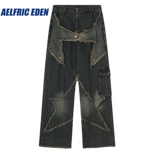 Mens Jeans Aelfric Eden Distressed Effect Patchwork Star Denim Y2K Men Vintage Punk Hiphop Pants Streetwear Rock Harajuku Jean 230707