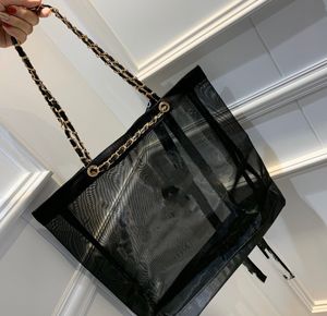 Hot Luxury sales Fashion Storage chain Shoulder Bag with magnetised cover Black Gauze Shopping Bag Eco-Friendly Large Beach Bag Woman Casual Handbag