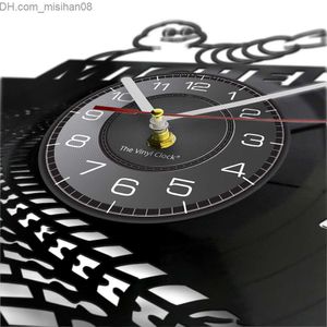 Wall Clocks Tire Rubber Car Wheel Brand Advertising Retro Wall Clock Car Factory Garage Vinyl Album Record Robot Cave Silent Watch Z230711