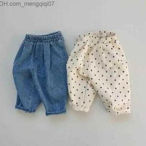 Clothing Sets Spring 2023 New Baby Loose Denim Pants Fashion Baby Girls Dot Print Trousers Cute Toddler Boys Jeans Baby Garments Z230710