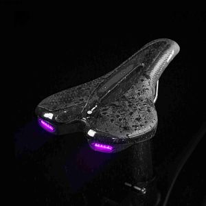 Bike Saddles Road Bike Saddle MTB Bicycle Seat With Warning Taillight USB Charging PU Breathable Soft Seat Cushion Mountain Cycling Racing HKD230710