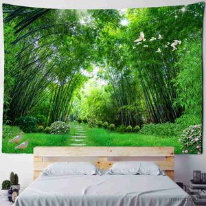 Arazzi Bamboo Forest Flying Pigeon Path Tapestry Wall Hanging Mystery Simple Natural Home Decor R230710