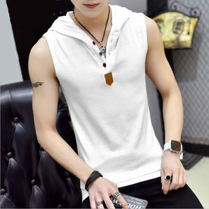 Canotte da uomo Camicia senza maniche elasticizzata Moda casual Canotta con cappuccio Canotta da uomo Capispalla aderente Abbigliamento slim Camicia da palestra Hip Hop Marca 230710