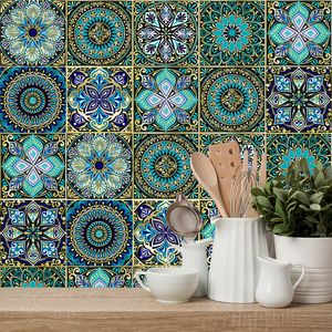 Painel de parede 3D 10 pçs Padrão de mandala Azulejo fosco Adesivo de chão Transferências Capas Resistente ao desgaste Papel de parede de vinil Cozinha Decoração de mesa de banheiro 230707