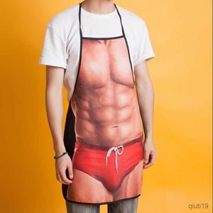 Kitchen Apron Funny Kitchen Apron Digital Printed Muscle Man Sexy Women Home Cleaning Personality Creative Pattern Antifouling Cooking R230710