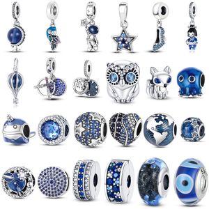 925 Sterling Silver New Fashion Women Pandora Charm Beads Blue Ocean Summer Style Swinging Starfish Octopus Dolphin Bead Charm Suitable for Bracelets and Bracelets