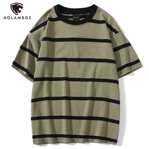 Herren-T-Shirts Aolamegs Männer T-Shirt Farbblockdruck 3 Farben Optional T-Shirts Einfache High Street Basic All-Match Cargo Tops Männlich Streetwear 230710