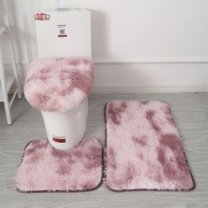 Carpet Tie dye Shaggy Toilet Three piece Non slip Foot Mat Bathroom Absorbent Set Bath Area Rug Home Decor Floor Fluffy 230710