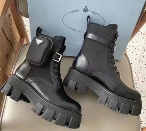 Botas martin de marca de luxo feminina couro sola grossa aumento de altura à prova d'água botas curtas carteira bolso feminino caminhadas ao ar livre sapatos de montanhismo