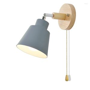 Applique murale lampes nordiques avec interrupteur lampe de chevet moderne en bois chambre support tête de direction applique E27 éclairage à la maison