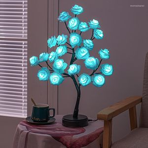 Lampy stołowe Lampa Pulpit Rose Bonsai Tree Light Fairy Spirit 24 LED Dekoracyjna do salonu