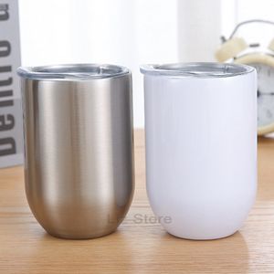 Sublimation 10oz Wine Tumblers Stainless Steel Coffe Mugs With Slide Lid DIY Blank Egg Water Bottle Thermal Insulation Cups TH0999