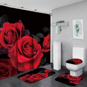 Toothbrush Holders Waterproof Bathroom Shower Curtain Valentine's Day Gift Curtains Set Anti skid Rugs Toilet Lid Cover Bath Mat 230710