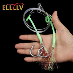 Baits Lures Elllv Hand Tied Strong Hapuka Grouper Cod Sabiki Rig with Flasher Deep Sea Fishing Luminous Flasher Rig Strong Tuna Circle Hook HKD230710