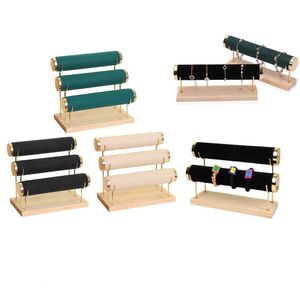 Шарки для ювелирных изделий Bamboo Wood Velvet Bracelet Chail Chame T Watch The Bar Rack Srack Стоя для хард -дисплея для магазина организатор ожерелья для ожерелья в магазине 230710