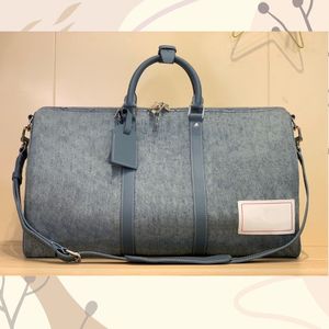 Duffle Bag Monogram classico Monogramma lavata in denim in tela rivestita di qualità di alta qualità bagagli di grande capacità borse da cowboy da cowboy con tag nome rimovibile