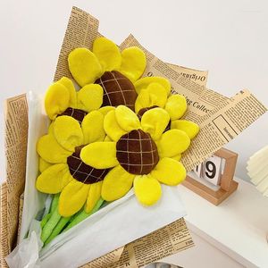 Decorative Flowers Handmade Sunflower Bouquet Diy Crochet Flower Artificial Finished Teacher's Gift Vase Decoration Party Decor