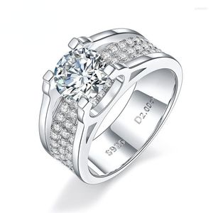 Cluster Rings Men Ring 2 D Color Moissanite S925 Silver Wedding Couple Gift Jóias Finas