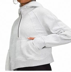 lu-088 womens jackets hoodys Plus Velvet Autumn and winter yoga hoodie Scuba Thickening sports half zipper terry designer sweater Q7a9#