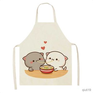 Mutfak Önlük Sevimli Kedi Baskılı Önlük Çift Önlük Kolsuz Anti-Kırılan Kadınlar Erkek Önlük Restoran Şef Pişirme Pişirme Önlüğü R230710