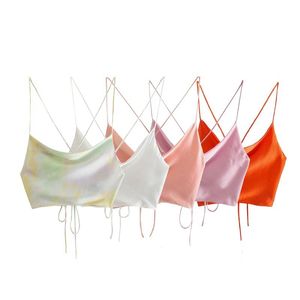 Ternos traf topo feminino cetim topo mulher laranja verão colheita topo feminino sem costas rosa branco topo feminino cintas sem mangas sexy tanques camis