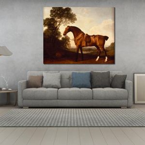 Arte su tela di cavallo Un cacciatore di baia sellato George Stubbs Pittura Paesaggio classico Fatto a mano Decorazioni per la casa