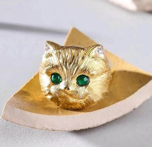 Lovely Cat Emerald Ring for Women Ins Simple Green Eyes Cartton Luck Animals French Retro Elegant Golden Finger Ring