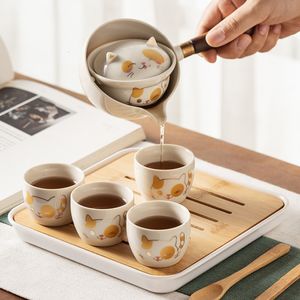 Wine Glasses One Pot Four Cups Well off Lazy Tea Making Artifact Kungfu Set with tray Automatic Rotary Ceramic Teapot filter 230710