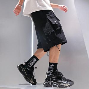 スーツサマーショーツカーゴパンツメンジョガーブラックスタイリッシュなポケットリボン日本のファッションストリートウェアヒップホップショーツ男性カジュアルパンツ