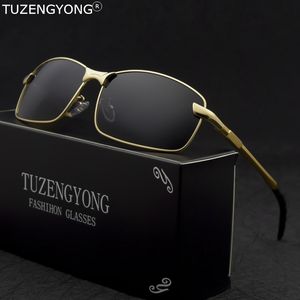 Tuzengyong Новые классические алюминиевые солнцезащитные очки мужские дизайнерские дизайнерские бренды поляризованные квадраты для покрытий.