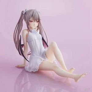 Figuras de brinquedo de ação 11cm anime figura pouco molho figura sexy pijama branco sentado menina modelo desktop coleção