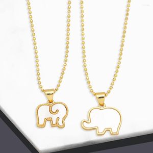 Pendant Necklaces Mini White Shell Elephant Necklace For Women Girls Copper Gold Plated Beads Short Simple Jewelry Gifts Nkeb601