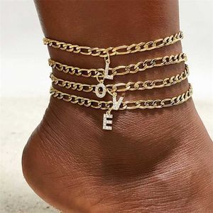 Anklets Crystal A Z Letter Initial Armband för kvinnor kubansk länk Anklet rostfritt stål strandben fotkedjor grossist 230607