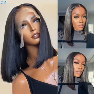 Blunt Cut Human Hair Lace Frontal Wig Short Bob Human Hair Pre Plucked Bone Straight Human Hair Wigs For Women