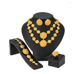 Halsband Örhängen Set Dubai Design Kvinnor Bröllop Smycken Guld Designer Mode Afrikanska Brud Grossist