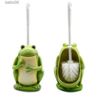 Decorative Objects Figurines New Creative Cute Frog Toilet Brush Holder Resin Base Home Hotel Toilet Supplies Bathroom Cleaning Tools Decoration Statue T230710