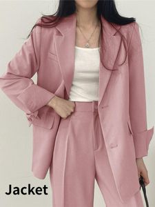 Cappotto da completo in pelliccia rosa da donna Nuova primavera e autunno Blazer e giacche da donna coreane Pantaloni da completo da donna Giacche da completo da donna