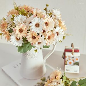 Decorative Flowers 14 Heads Artificial Daisy Silk Fake Bouquet Arrangements House Office Restaurant Table Centerpieces Home Decor