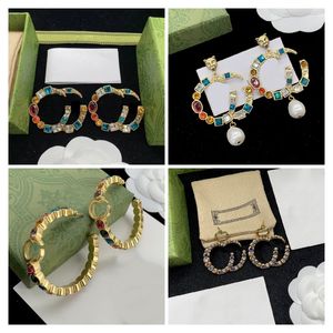 6 Style Luxury Hoop Earrings Designer biG G Stud Earring Retro Vintage Copper Colorful Crystal Stone Ear Rings Jewelry Women Accessories