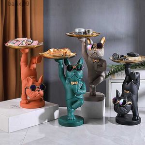 Decorative Objects Figurines French Bulldog Furnishings Porch Cabinet Put The Key To Receive The Tray Living Room Door Light Luxury Home Bar Decoration T230710